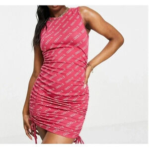 Odolls Collection Motif Detail Ruched Mini Dress in Pink Multi US 2 New